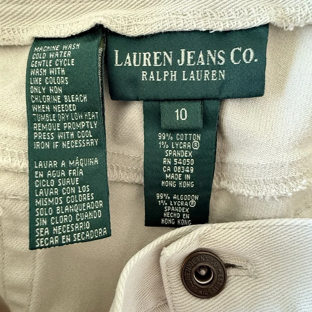 VTG Lauren Ralph Lauren LRL Pants Womens 10‎ Cream Denim Jeans Logo Minimalist